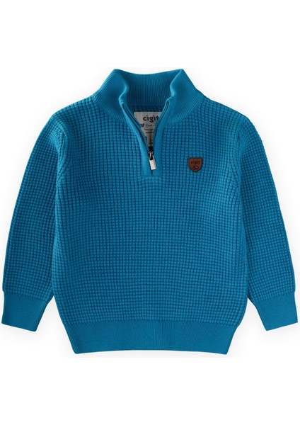 Selanik Triko Fermuarlı Kazak 2-11 Yaş Turkuaz