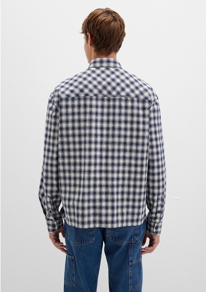 M Logo Baskılı Kareli Mavi Gömlek 0211782-91299