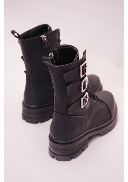 Siyah 3 Toka Detaylı Bağcıklı Fermuarlı Nubuk Bot Kadın Bot Bağcıklı Bot Kadın Postal fırsatları