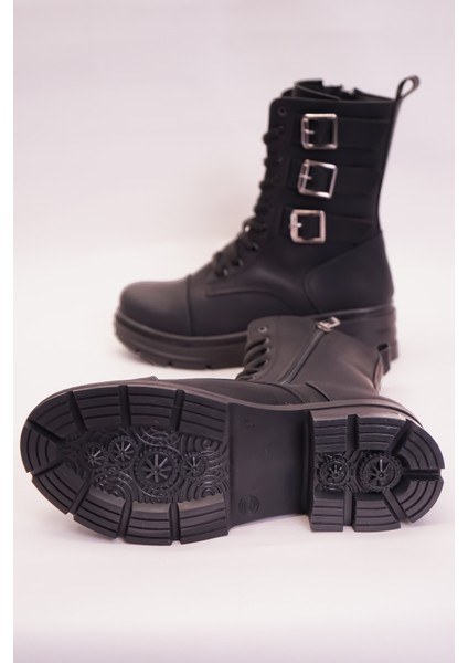 Siyah 3 Toka Detaylı Bağcıklı Fermuarlı Nubuk Bot Kadın Bot Bağcıklı Bot Kadın Postal indirimleri
