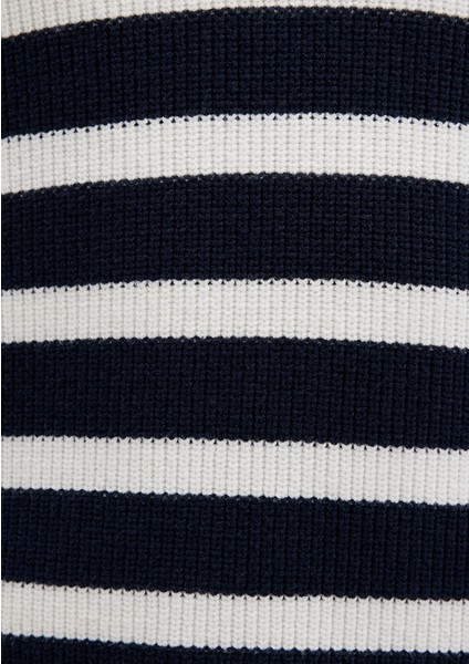 Yarı Fermuarlı Çizgili Lacivert Kazak 0710131-70490