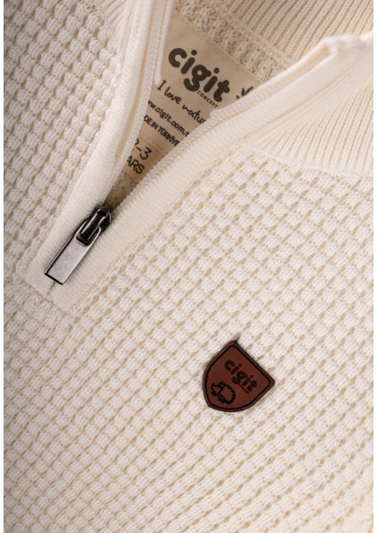 Selanik Triko Fermuarlı Kazak 2-11 Yaş Ekru modelleri