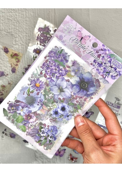 Mor Düşler Çiçek Sticker Seti 6 Yaprak Sticker Setetiketçıkartmabullet Journal