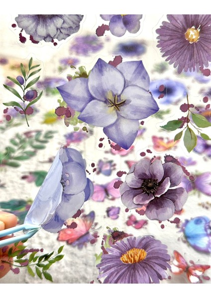Mor Düşler Çiçek Sticker Seti 6 Yaprak Sticker Setetiketçıkartmabullet Journal modelleri