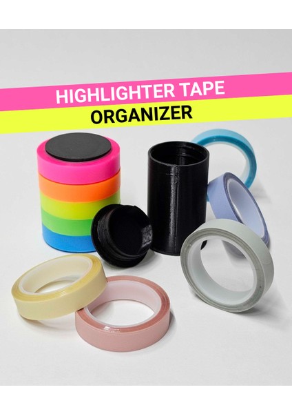 Vidalı Kapaklı Vurgulayıcı Bant Tutucusu | 5 Rulo 8 mm Genişlikte Kraft Bant | Washi Bant Organizatörü