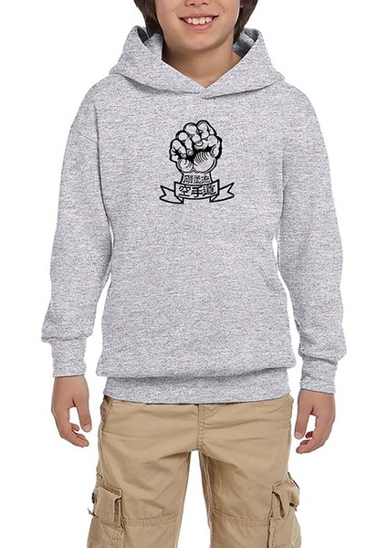 Karate Yamaguchi Goju Kai Gri Çocuk Kapşonlu Sweatshirt