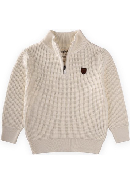 Selanik Triko Fermuarlı Kazak 2-11 Yaş Ekru