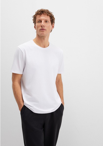 Stretch Beyaz Basic Tişört 0610252-620
