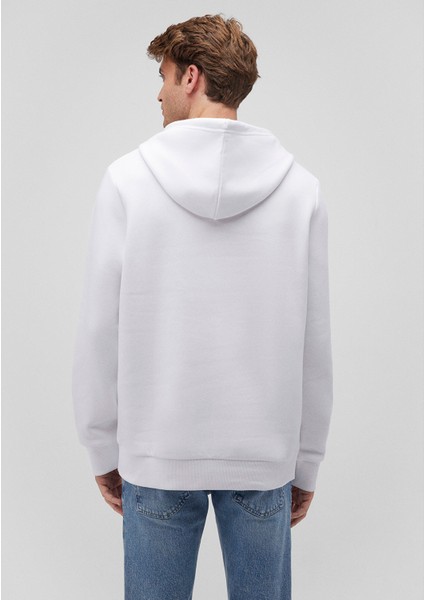 Kapüşonlu Baskılı Beyaz Sweatshirt 0610307-620