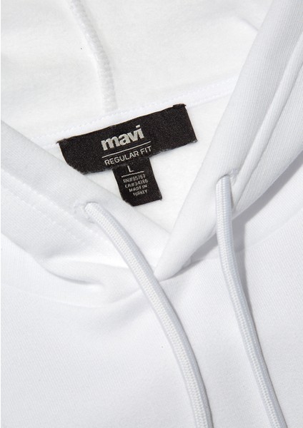 Kapüşonlu Baskılı Beyaz Sweatshirt 0610307-620