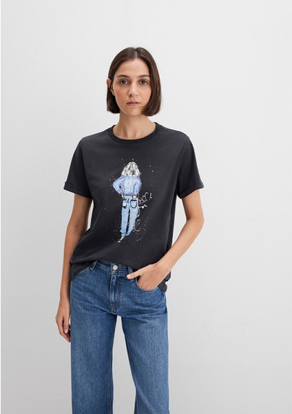 Denim Kız Baskılı Antrasit İstanbul Tişört 168890-29726