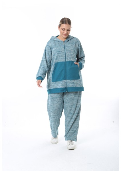 Kadın Büyük Beden Selanik Kumaş Lacivert Alt Üst Takım modelleri