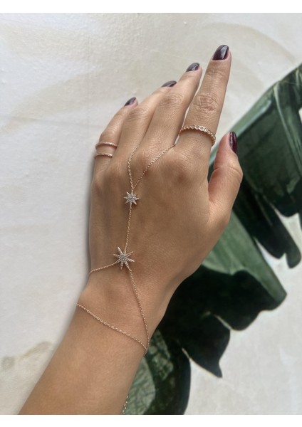 Ikili Kuzey Yıldızı Taşlı Gümüş Şahmeran