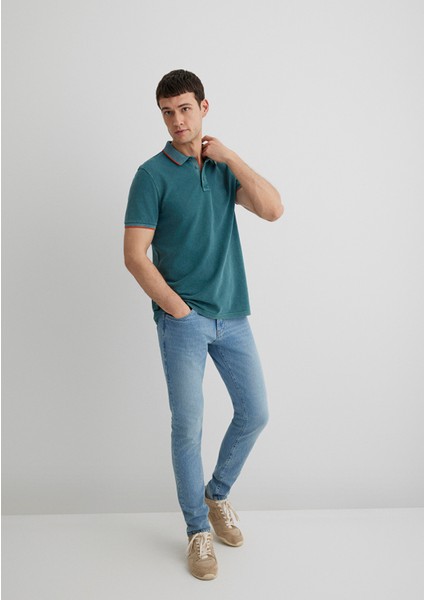 Renkli Şerit Detaylı Yeşil Polo Tişört 065920-30708