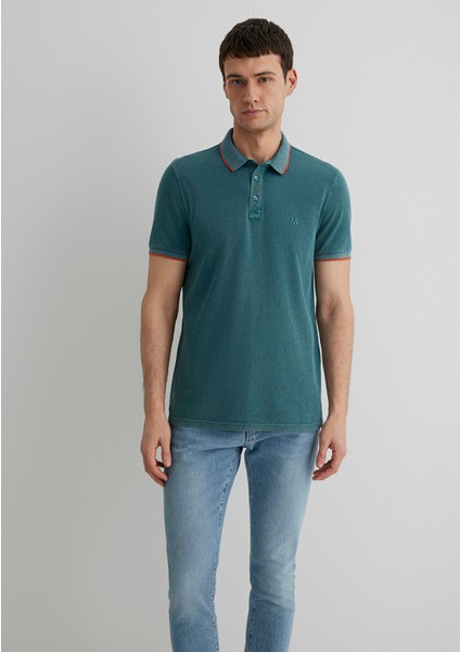 Renkli Şerit Detaylı Yeşil Polo Tişört 065920-30708