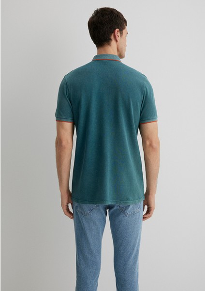 Renkli Şerit Detaylı Yeşil Polo Tişört 065920-30708