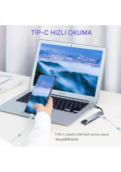 Macbook Pro Air USB Type-C Hub Dönüştürücü Çevirici Çoklayıcı USB Hdmı Micro Sd 8 Girişli Çevirici fırsatları