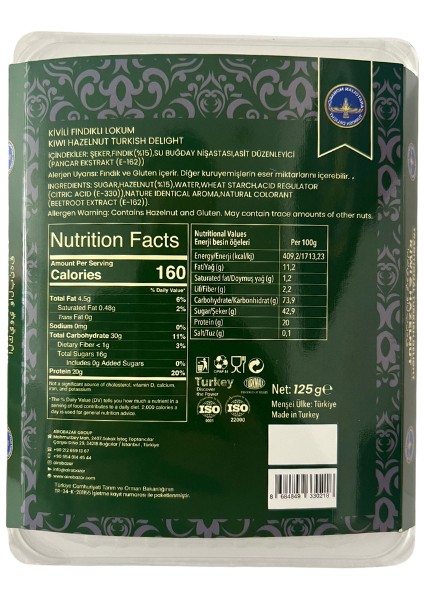 Kivi Fındıklı Lokum 125 gr – Kivi Meyveli & Fındıklı Türk Lokumu fiyatları