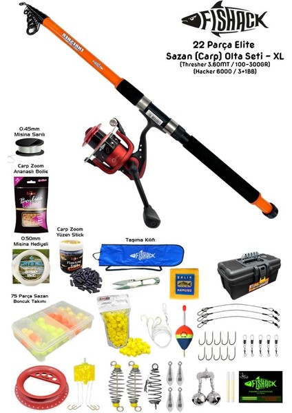23 Parça Elite Sazan (Carp) Olta Seti Xl - 3.60MT / 100-300GR