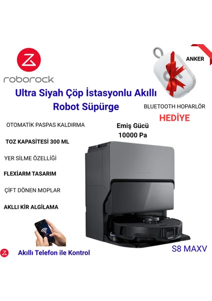 S8 Maxv Ultra Siyah Çöp Istasyonlu Akıllı Robot Süpürge