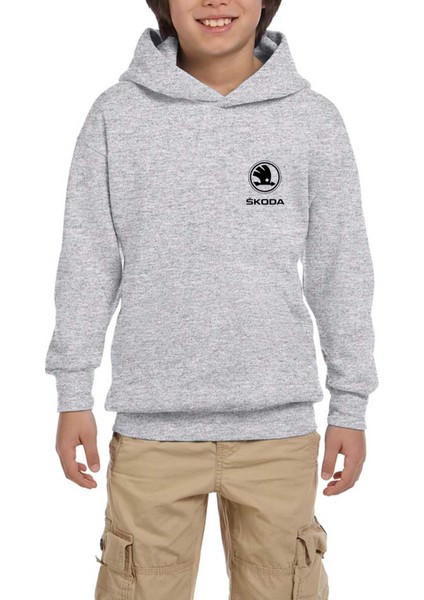 Skoda Logo Gri Çocuk Kapşonlu Sweatshirt
