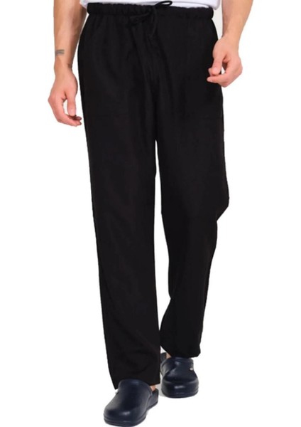 Lastikli Aşçı Pantolonu Siyah Renk