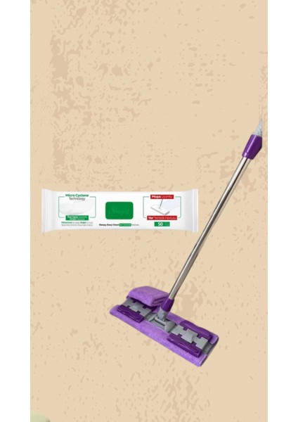 Mop Easy Clean Mopa Uyumlu Yer Temizlik Havlusu 50 Yaprak Mandallı Mop Aparatı