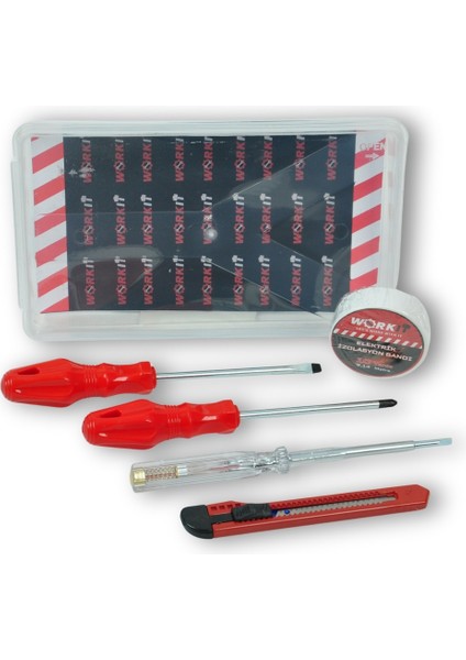 5 Parça Alet Seti - Düz T.vida + Yıldız T.vida + Kontrol Kalemi + M.bıcağı+ Izole Elektrik Bandı