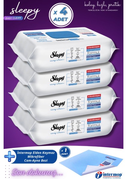 Easy Clean Çamaşır Suyu Katkılı Yüzey Temizlik Havlusu 4X100 (400 Yaprak) Intermop Slim Cam Bezi