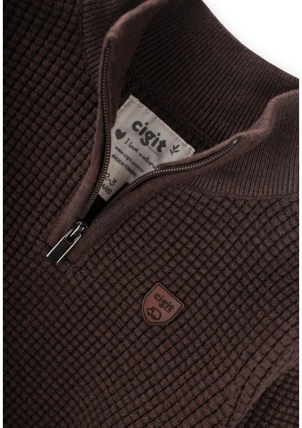 Selanik Triko Fermuarlı Kazak 2-11 Yaş Kahve modelleri