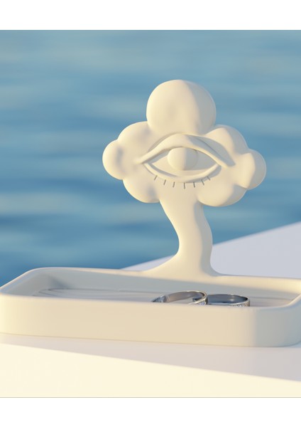 Göz Ağacı Tepsisi – Bulut ve Göz Tasarımlı Sürrealist Sabunluk Veya Düzenleyici