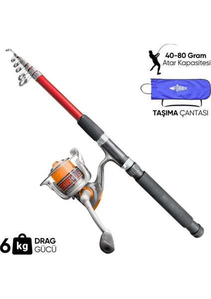 Olta Seti - 300CM Olta Kamışı 40-80GR / 4000'LIK Olta Makinesi (Xb-Kırmızı) - Taşıma Çantalı