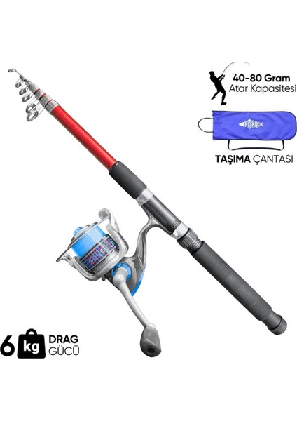 Olta Seti - 300CM Olta Kamışı 40-80GR / 4000'LIK Olta Makinesi (Xa-Kırmızı) - Taşıma Çantalı