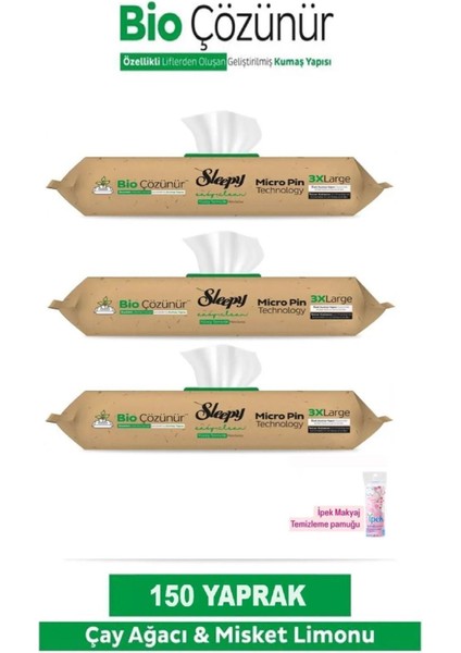 Easy Clean Bio Çözünür Çay Ağacı ve Misket Limonu Yüzey Temizlik Havlusu 3 Paket (150 Yaprak)