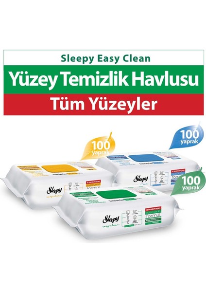 Easy Clean Beyaz Sabun+Çamaşır Suyu+Arap Sabunu Yüzey Temizlik Havlusu&mendili 3X100 (300 Yaprak)