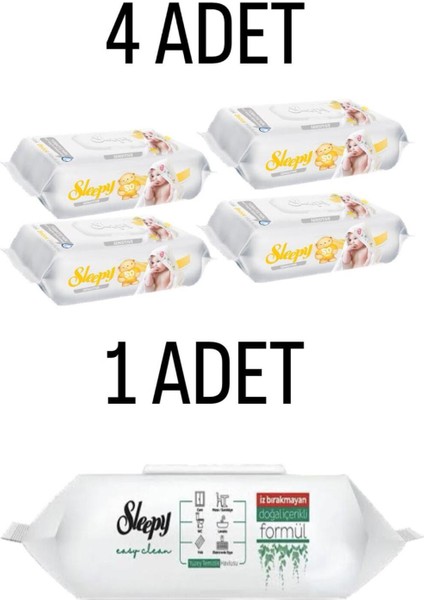 Sensitive Islak Havlu 4X90 Lı 360 Yaprak-Sleepy Easy Clean 100 Lü Yüzey Havlusu 1 Adet