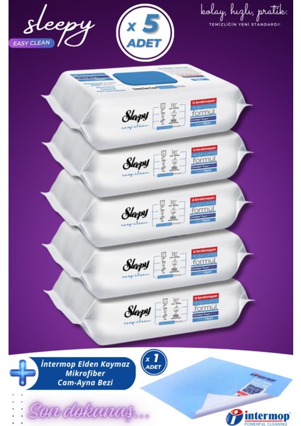 Easy Clean Çamaşır Suyu Katkılı Yüzey Temizlik Havlusu 5X100 (500 Yaprak) Intermop Slim Cam Bezi