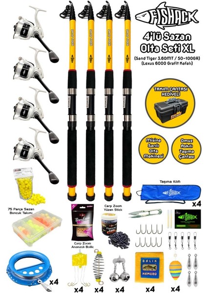 Tam Takım Sazan Olta Seti - 4'lü Set - Xl - 3.60MT/50-100GR