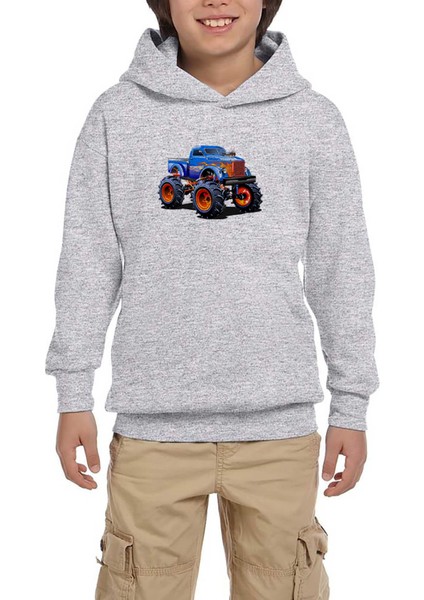 Canavar Kamyon Suv Gri Çocuk Kapşonlu Sweatshirt