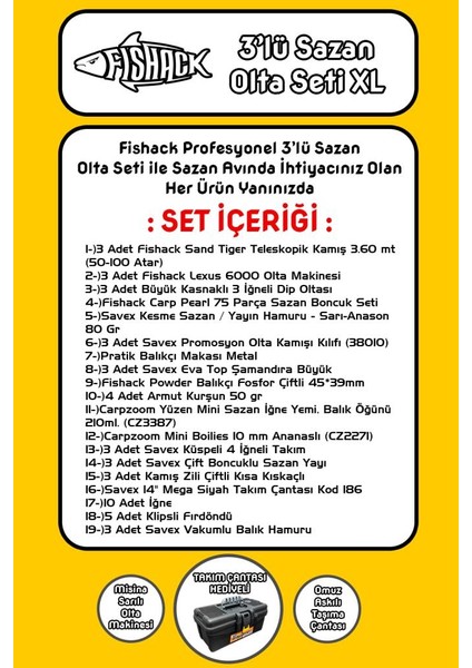 Tam Takım Sazan Olta Seti - 3'lü Set - Xl - 3.60MT/50-100GR fiyatları