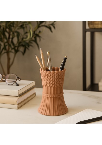 Buğday Demeti Kalem Tutucu - Rustik Doğadan Esinlenen Masa Düzenleyici