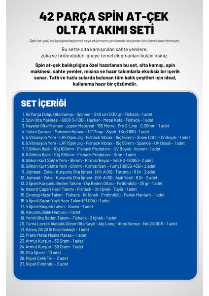 Spin At-Çek Deniz ve Göl Profesyonel Olta Seti Takımı - Xxl - 2.40MT / 10-30GR - 42 Parça Elite fiyatları