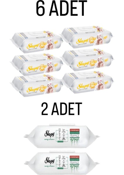 Sensitive Islak Havlu 6X90 Lı 540YAPRAK-SLEEPY Easy Clean 100 Lü Yüzey Havlusu 2 Adet