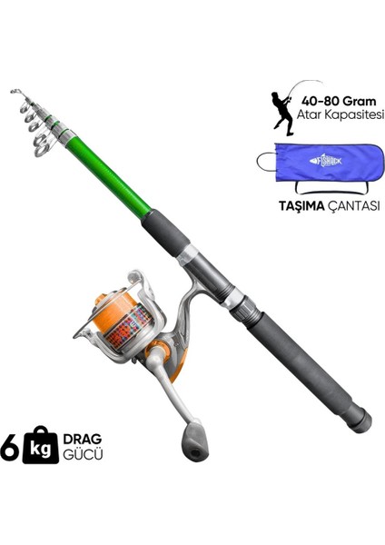 Olta Seti - 300CM Olta Kamışı 40-80GR / 4000'LIK Olta Makinesi (Xb-Yeşil) - Taşıma Çantalı