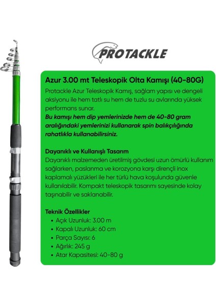 Olta Seti - 300CM Olta Kamışı 40-80GR / 4000'LIK Olta Makinesi (Xb-Yeşil) - Taşıma Çantalı modelleri