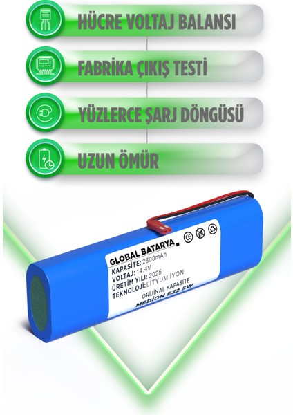 Medion E32 Sw Uyumlu Robot Süpürge Bataryası 14.4V 2600MAH Li-Ion Pil (Orijinal Kapasite) modelleri