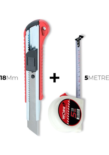 18MM Alimunyum Saplı Maket Bıçağı & 5m Şerit Metre