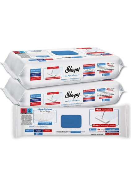 Easy Clean Mop Wipes | Bleach & Blue Pine | 4x Large | 8-Layer | 100 Sheets | 50X2 Pack