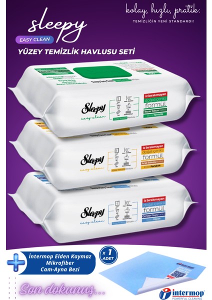 Easy Clean Beyaz Sabun Çamaşır Suyu Arap Sabunu (300 Yaprak) Intermop Slim Cam Bezi