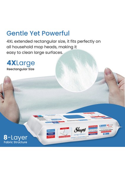 Easy Clean Mop Wipes | Bleach & Blue Pine | 4x Large | 8-Layer | 100 Sheets | 50X2 Pack modelleri